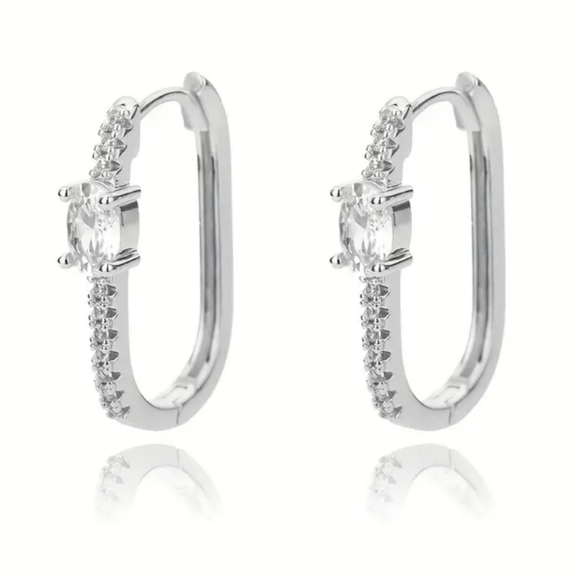 Nwt Stainless Steel Cubic Zirconia Oval Earrings - Picture 2 of 2